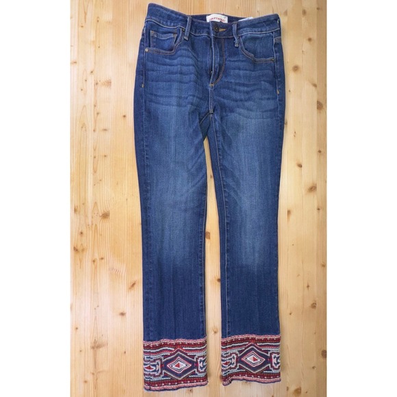 Driftwood Colette Mid Rise Embroidered Hem Skinny Jeans Women's Size 25 Blue - Picture 1 of 7